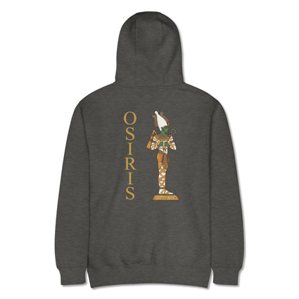 Osiris Egyptian god back print hoodie featuring ancient mythology artwork.