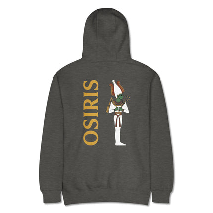 Osiris Egyptian god back print hoodie featuring ancient mythology artwork and detailed divine imagery.
