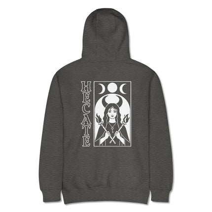 Hecate Triple Moon Goddess back print hoodie featuring occult witchy designs.