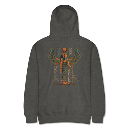 Isis Egyptian Goddess back print pullover hoodie featuring ancient mythology design.