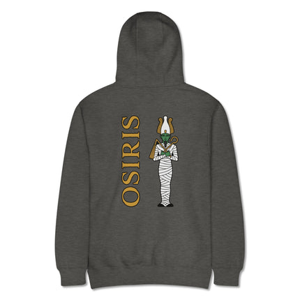 Osiris Egyptian god graphic printed on a pullover hoodie featuring ancient mythology art.