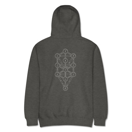 Hoodie featuring the Kabbalah Tree of Life diagram with esoteric Sephirot symbols printed on the back.