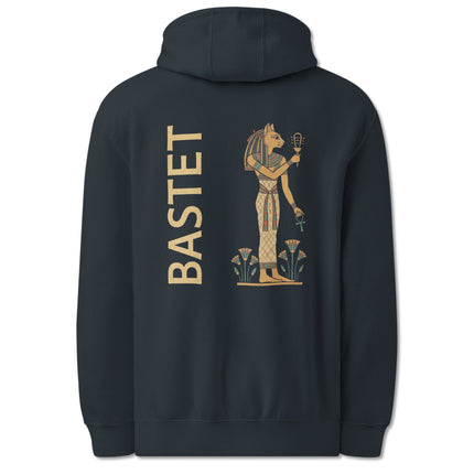 Bastet Egyptian Cat Goddess print hoodie featuring ancient mythology artwork on the back.