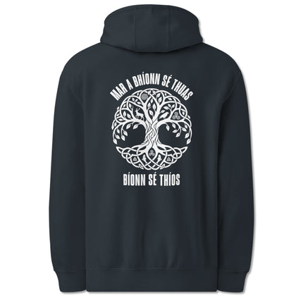 As Above So Below Tree of Life hoodie with Celtic knotwork and Gaelic symbols printed on the back.