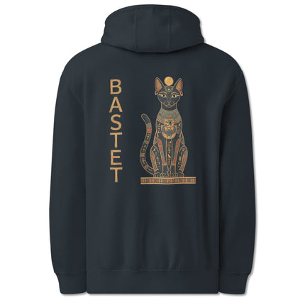 Bastet Egyptian cat goddess back print hoodie featuring ancient Egypt style design.