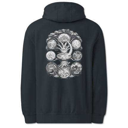 Norse mythology Yggdrasil World Tree graphic printed on a pullover hoodie.