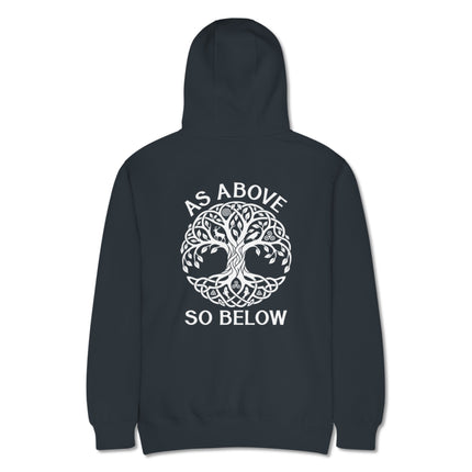 Celtic knot tree of life graphic print on a pullover hoodie.