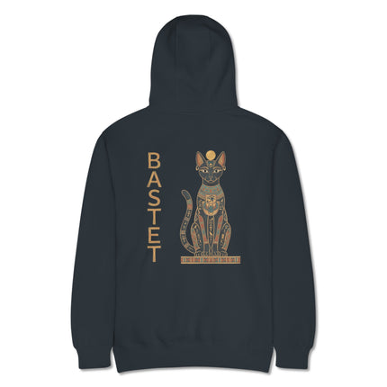 Bastet Egyptian cat goddess design printed on a comfortable pullover hoodie.