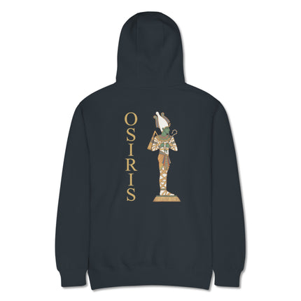 Osiris back print hoodie featuring detailed ancient Egyptian mythology artwork.
