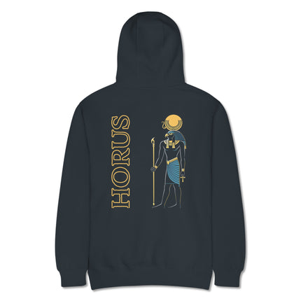 Horus Egyptian god falcon sun mythology graphic printed on back hoodie.
