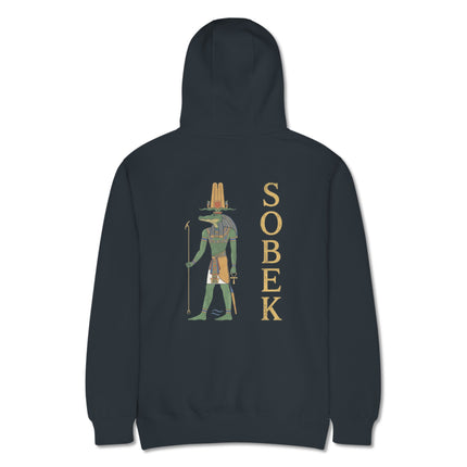 Ancient Egyptian Sobek crocodile god print on mythology pullover hoodie back.