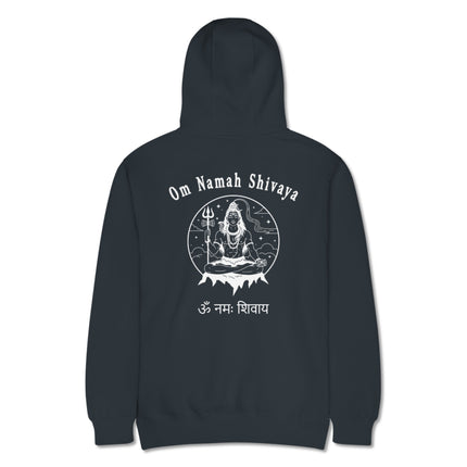 Lord Shiva Om Namah mantra print on a pullover hoodie featuring Hindu spiritual art.
