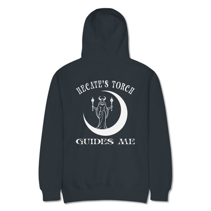 Hecate's torch guides me back moon design on a witchy goddess pullover hoodie.