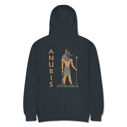 Anubis back print hoodie featuring ancient Egyptian mythology art of the god.