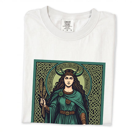 Cerridwen Celtic goddess design featuring a cauldron witch motif on a unisex mythology t-shirt.