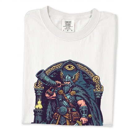 Norse Heimdall god t-shirt featuring a mythological Viking graphic design with Gjallarhorn.