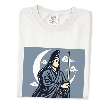 Tsukuyomi Japanese Moon God graphic tee featuring a sword and crescent moon design.