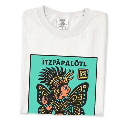 Aztec Butterfly Goddess t-shirt featuring Mesoamerican mythology art and motifs.