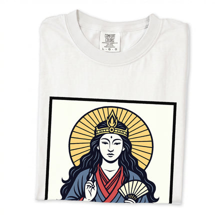 Amaterasu Sun Goddess Japanese mythology graphic t-shirt featuring traditional divine art.