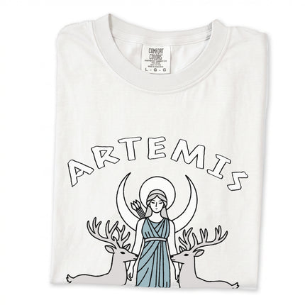 Artemis Goddess t-shirt featuring wild moon stag art inspired by Greek mythology.
