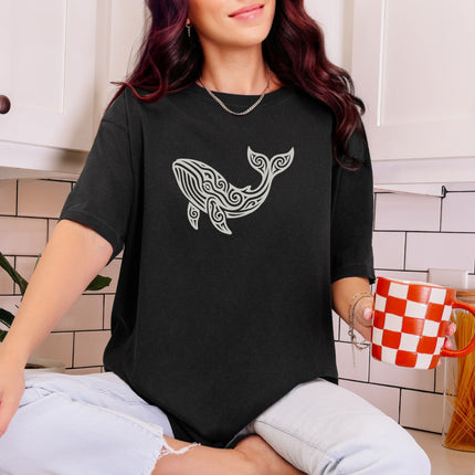 Intricate Tribal Whale T-Shirt | Ocean Animal Graphic Tee | Comfort Colors