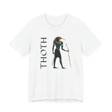Thoth Egyptian god graphic tee featuring ibis deity design and name.