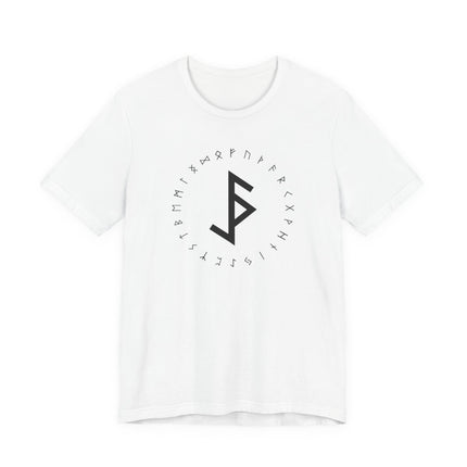 Norse rune t-shirt featuring protective sigils and the Elder Futhark alphabet design.