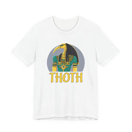 Thoth Egyptian god graphic tee featuring the ibis deity and ancient Egyptian mythology design.