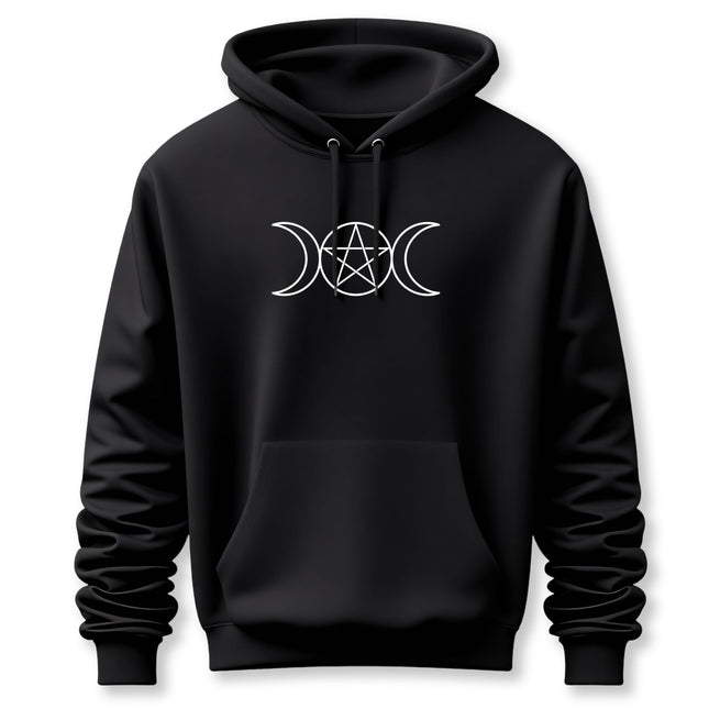 Wiccan Triple Moon & Pentagram Hoodie | Unisex Pentacle Pullover V1