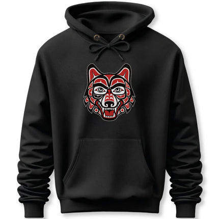 Tribal Wolf Head Art Hoodie | Indigenous Pacific Northwest Pullover Hoodie