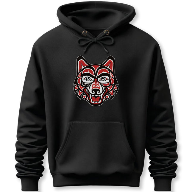 Tribal Wolf Head Art Hoodie | Indigenous Pacific Northwest Pullover Hoodie