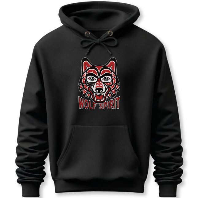 Wolf Spirit Haida Art Hoodie | Pacific Northwest Tribal Design Pullover Hoodie