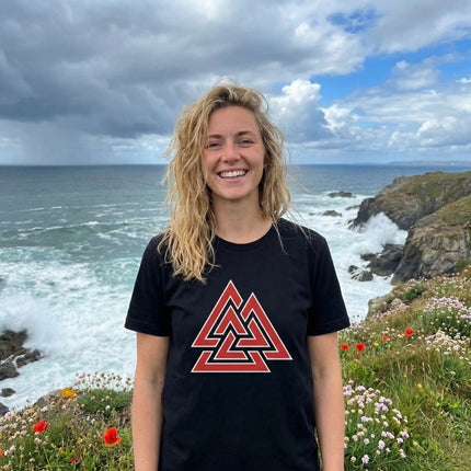 Red Valknut Norse Symbol T-Shirt | Viking Asgard Symbol Unisex Tee V1