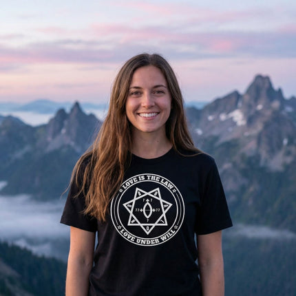 Love Is The Law Text and Star of Babalon Seal T-Shirt | Thelema Tee V4