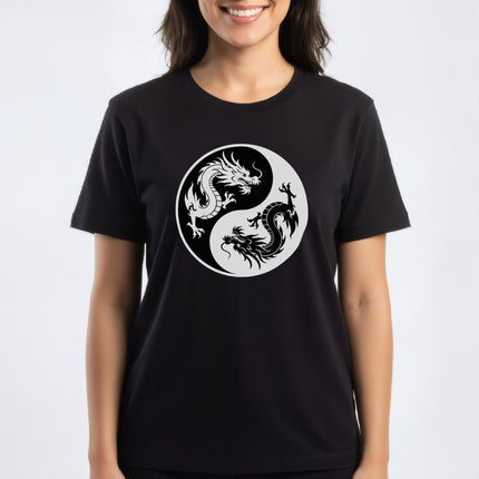 Chinese Dragon Yin Yang T-Shirt | Opposing Serpents Graphic Tee | V4