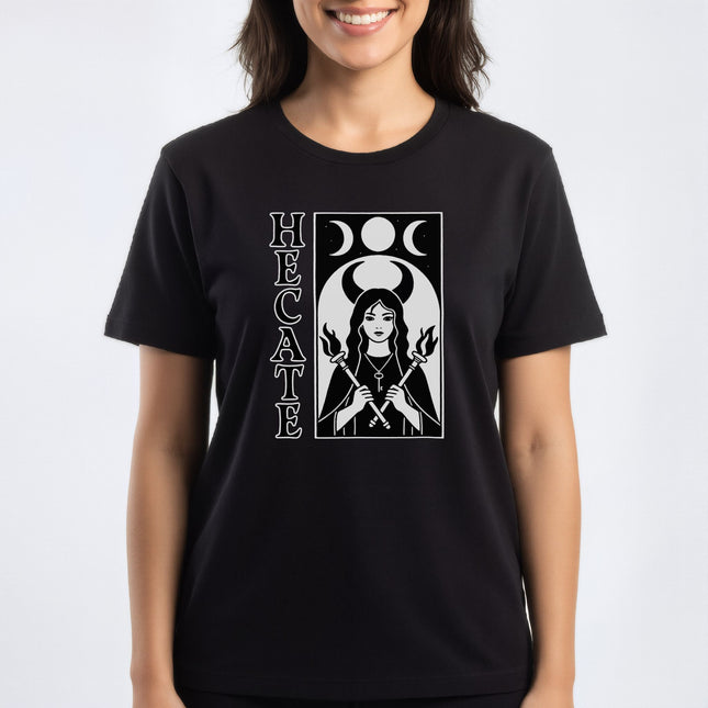 Hecate Goddess T-Shirt | Triple Moon Torches Key Witchcraft Pagan | V1