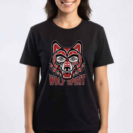 Wolf Spirit T-Shirt | Red & Black Indigenous Formline Wolf Head | Spirit