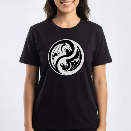 Yin Yang Dragon T-Shirt | Black and White Symbolic Unisex Tee | V3