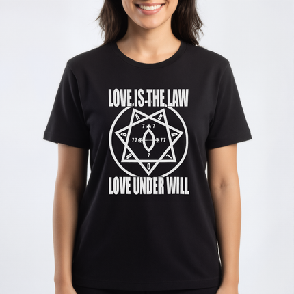 Love Is The Law Unicursal Hexagram T-Shirt | Thelema Crowley Magick | Babylon