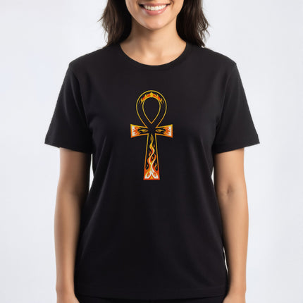 Flaming Ankh T-Shirt | Ancient Egyptian Symbol Graphic Tee | V2